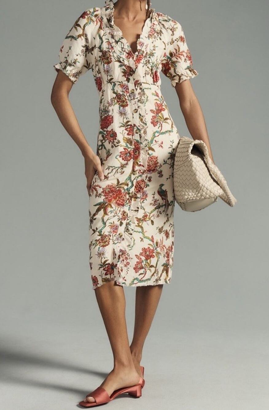 Anthropologie x Pilcro Ruffle-Collar Buttondown Dress Floral Plus Size USA12 (L)